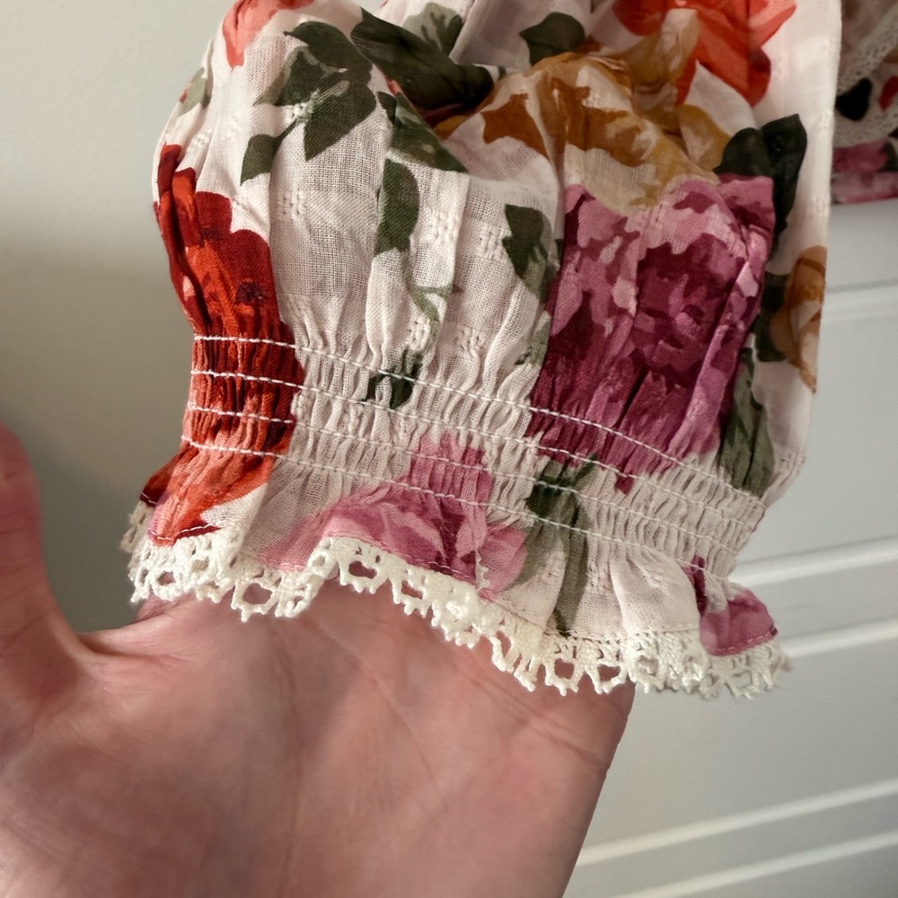 Floral Ruffle Button-Front Top in Multi Pink - Picture 4 of 6